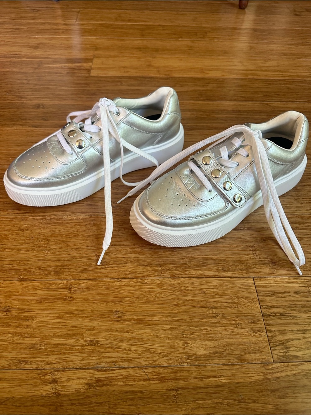 REBECCA MINKOFF Women 9 Eclectic Grunge Glam Silver Metallic‎ Studded Sneakers